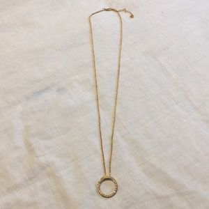 Gold long necklace with rhinestone circle pendant